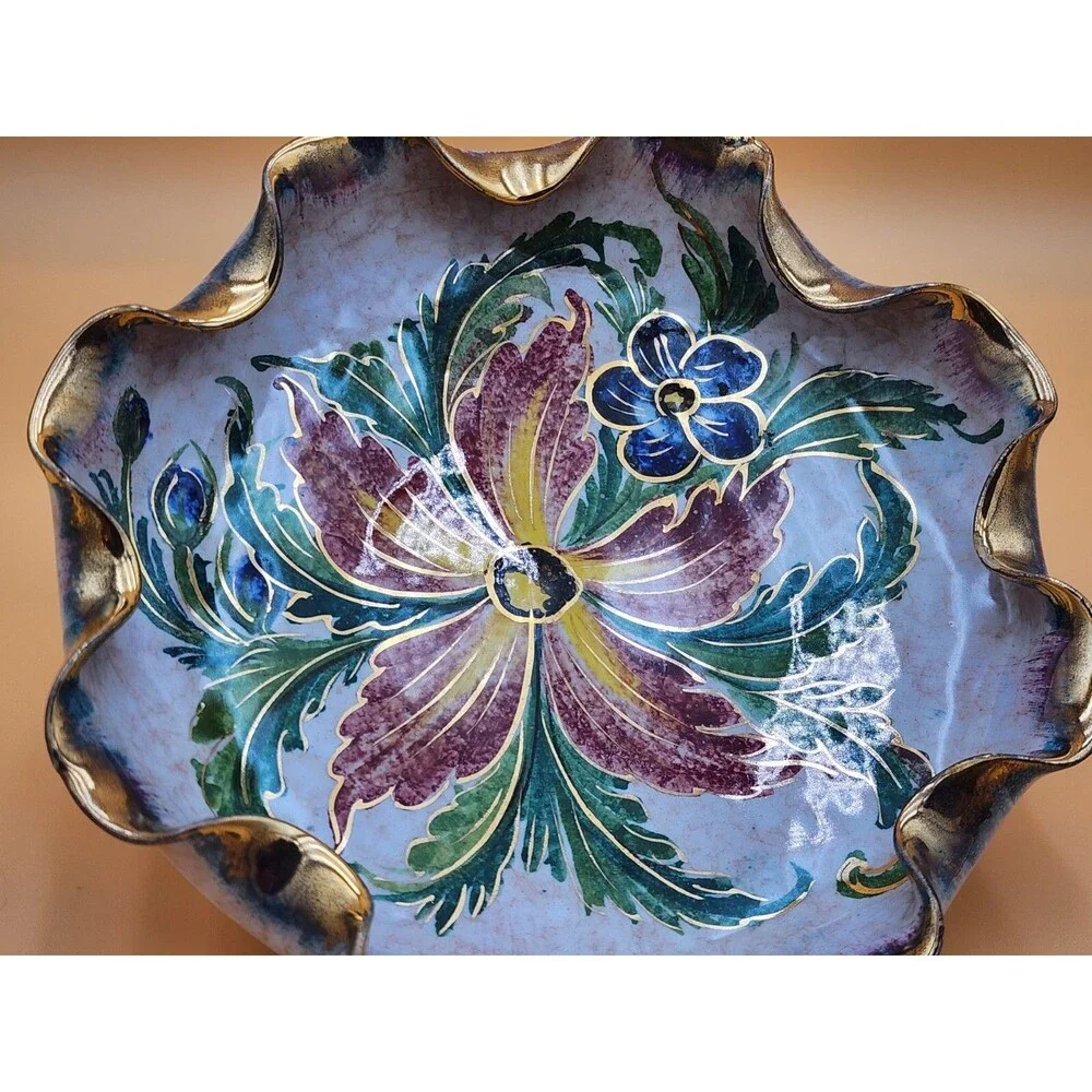 Vintage Handpainted Italian Numbered (3/442) Scalloped Dish